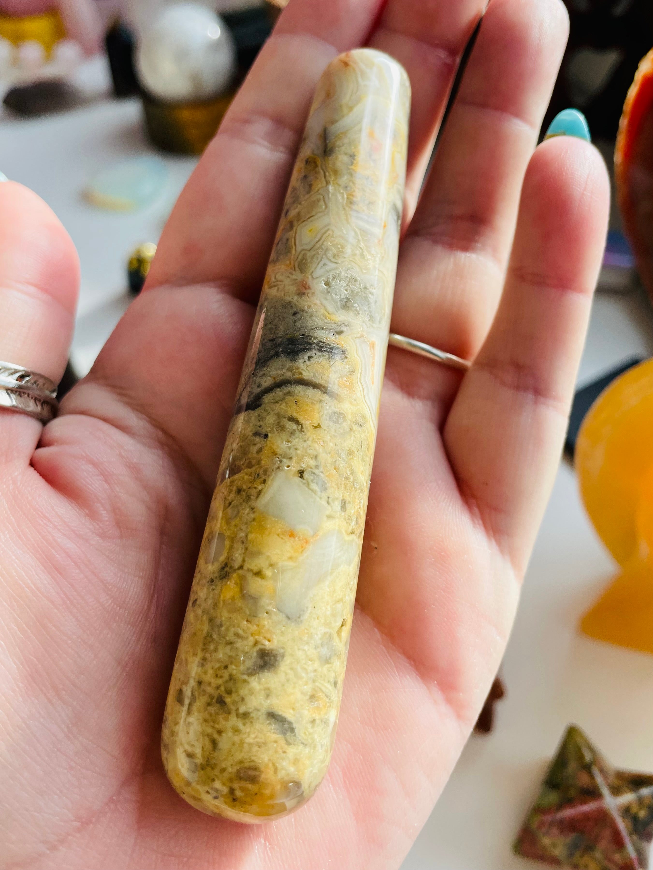 Crazy lace agate wand
